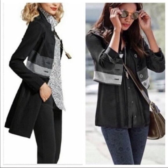 Cabi 3176 Small Black Grey Convertible Zip Off Ponte Long Cropped Jacket - Picture 1 of 9